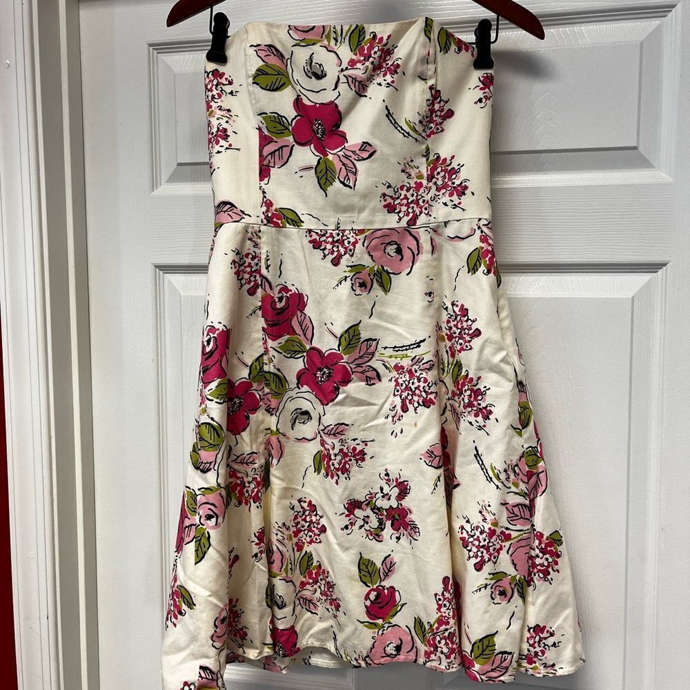 Ann Taylor Loft Cream Floral Garden Party Dress sz 8P